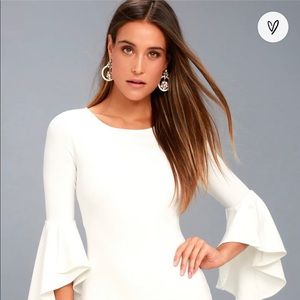Lulu’s Gimme Some Flair White Flounce Sleeve Bodycon Dress